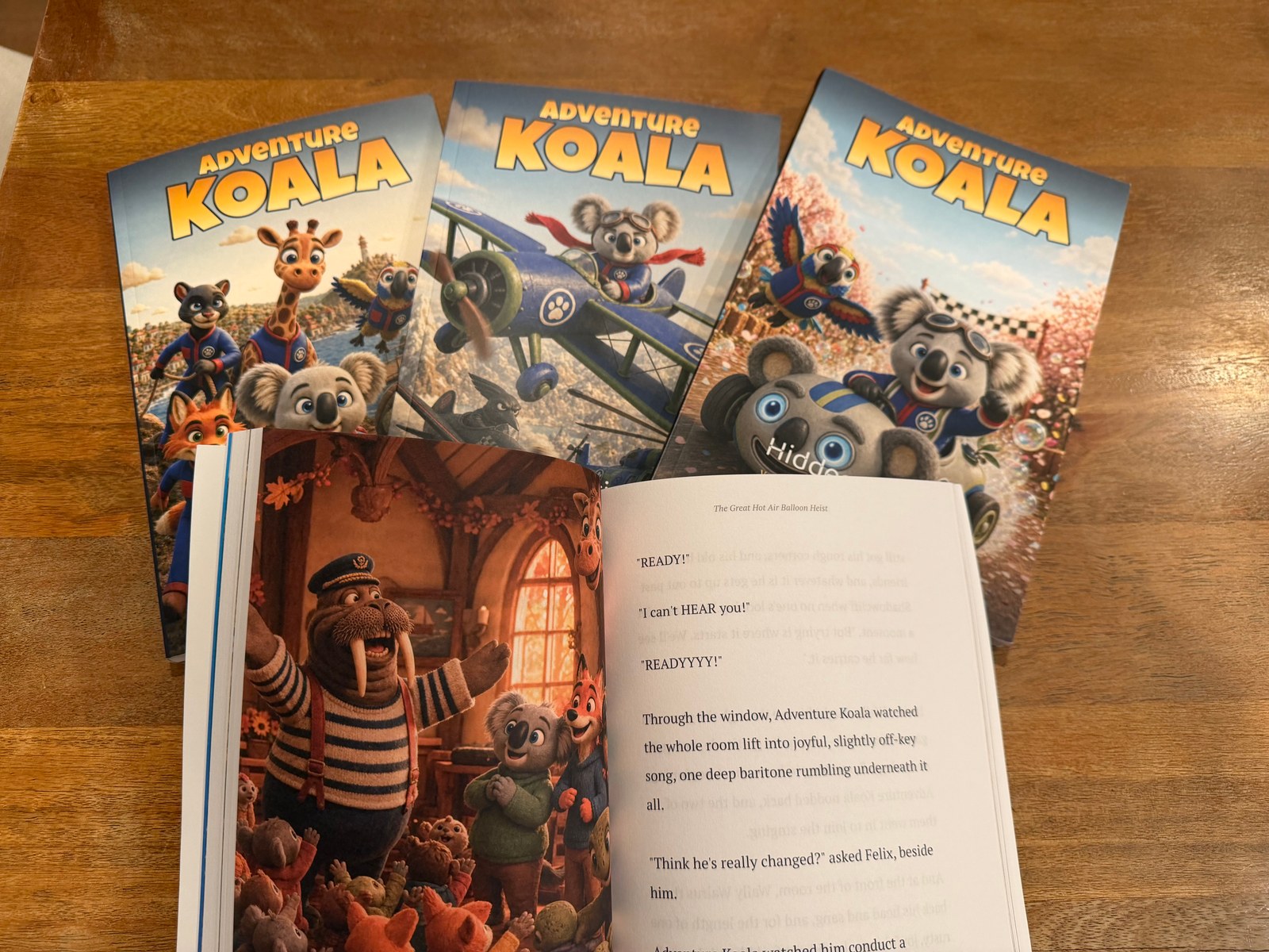 An Adventure Koala book open to an illustrated interior page